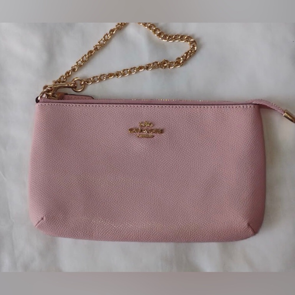 Coach Pink Leather Wristlet with Gold Chain Strap NWOT